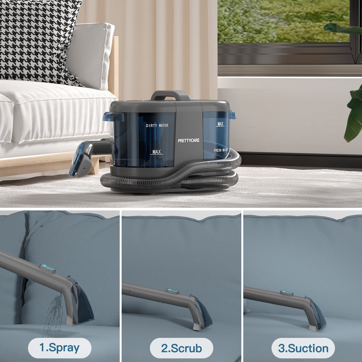 Cordless Portable Carpet Shampooer,Pet Stain Remover,Car Cleaner and Auto Detailer PC808