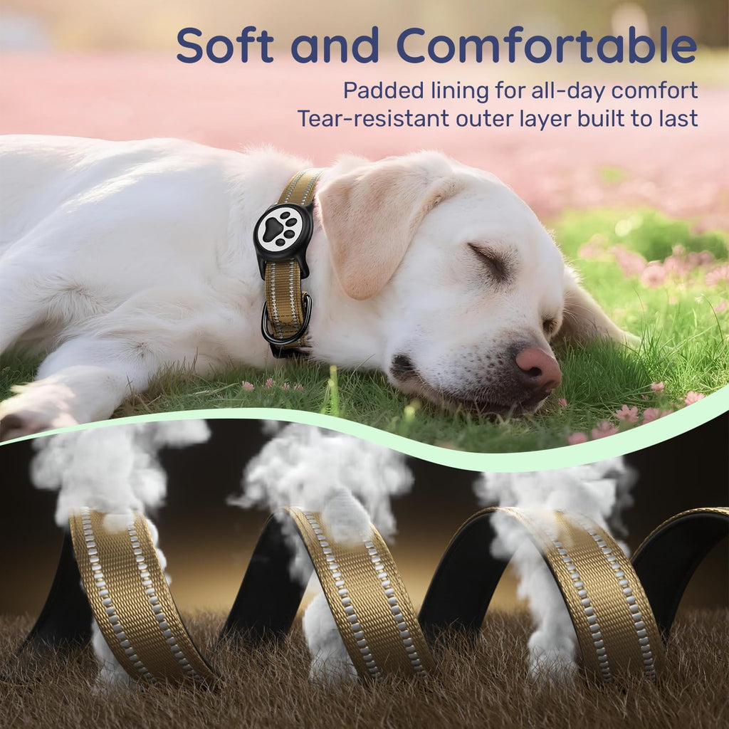Premium Airtag Dog Collar，With IP68 Waterproof Airtag Holder,Brown,M