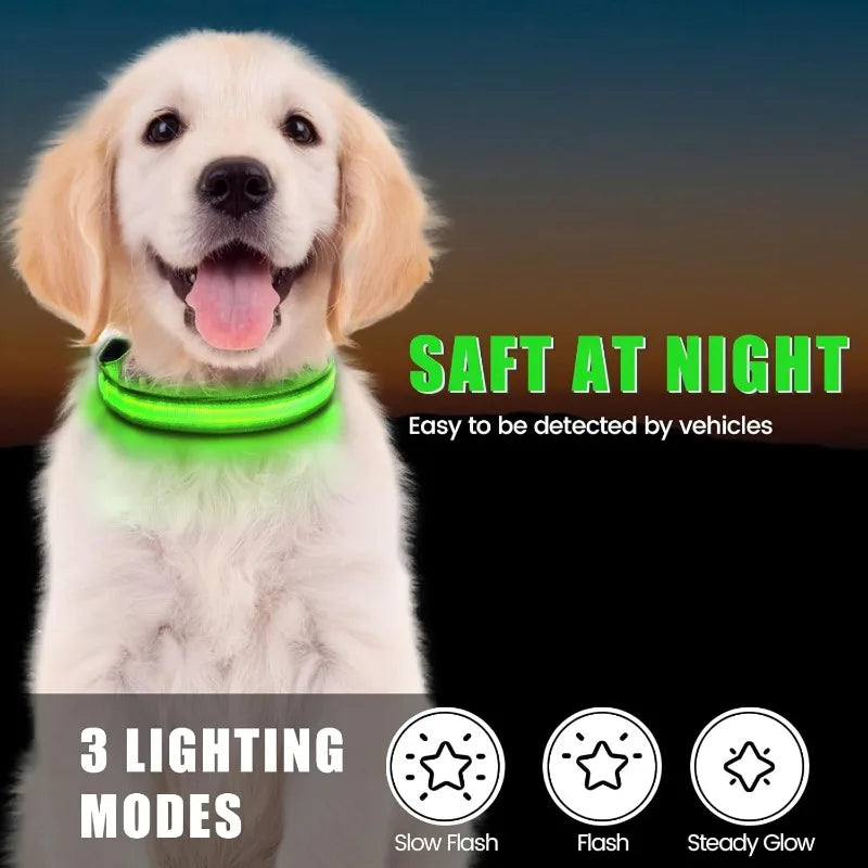 Led Luminous Heavy Duty Dog Collar with Airtag Case Rehargeable Adjustable Light Pet Collar for Small Medium Large Dogs New
