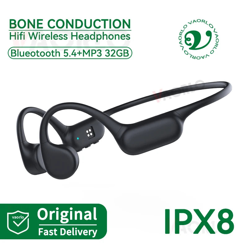 Bluetooth 5.4 Bone Conduction Earphones IPX8 Waterproof MP3 Player Hifi Ear-Hook Wireless Headphone with Mic Headset for Swimmin