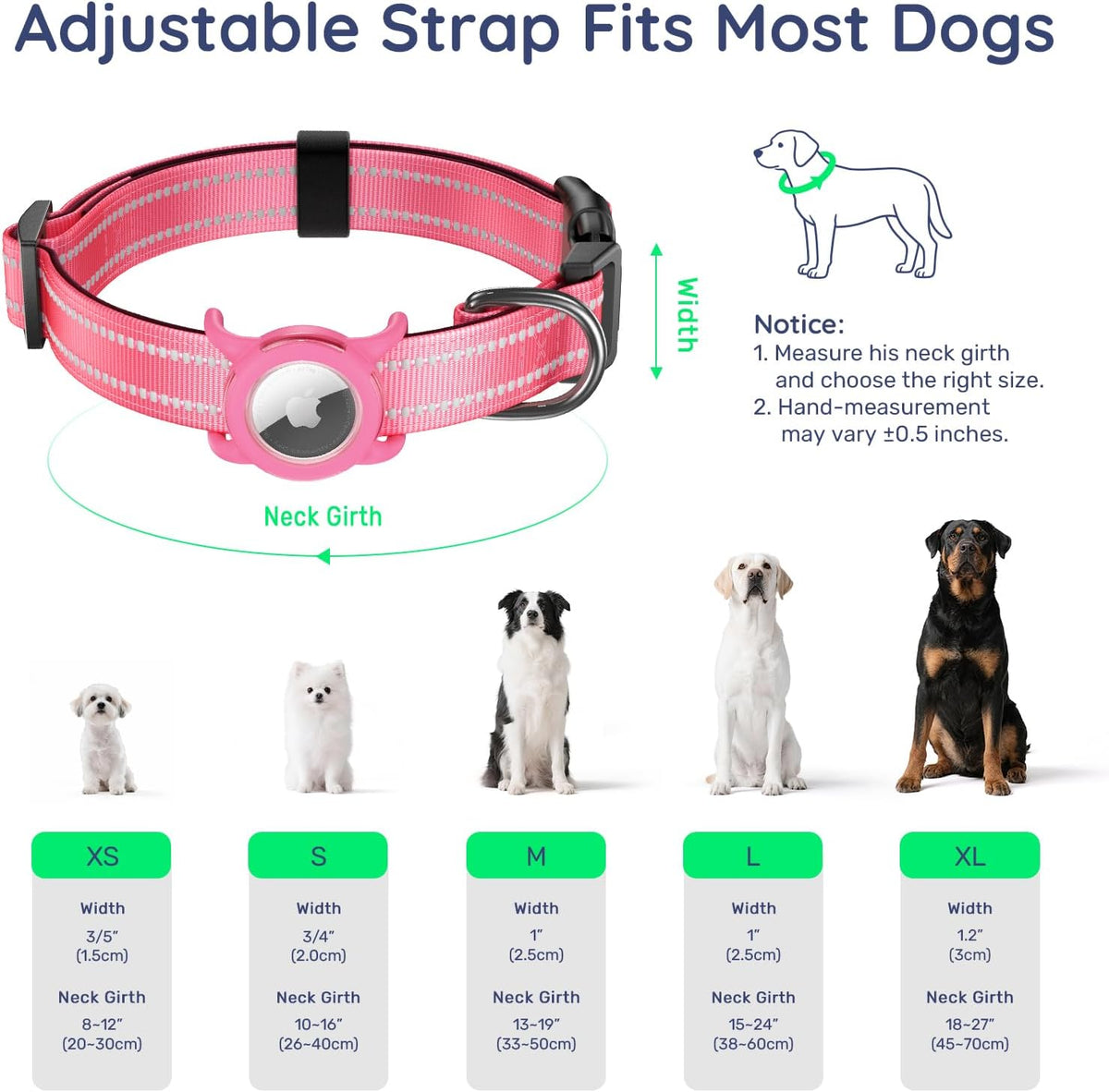 Airtag Dog Collar for Large Dogs, Reflective Dog Collar with Airtag Holder
