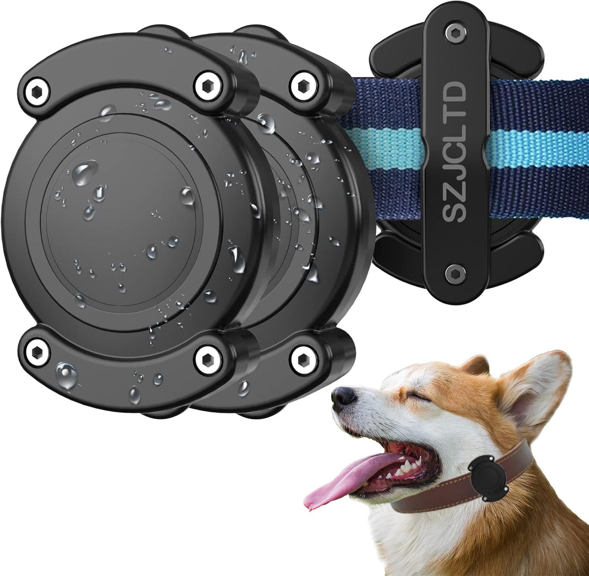 [2 Pack]  IPX8 Waterproof Dog Collar Holder Compatible with Airtag Gen 2/Gen 1, Protective Anti-Chew Anti-Scratch Hard PC Case Mount with Anti-Lost Screws for Apple Airtag 2/1