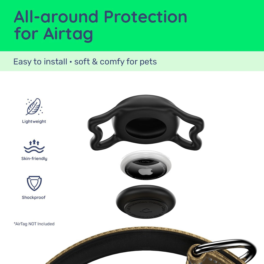 Premium Airtag Dog Collar，With IP68 Waterproof Airtag Holder,Brown,M