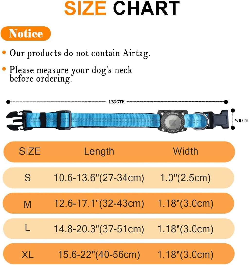 Refective Dog Collar with Holder Compatible with Airtag, Blue, L