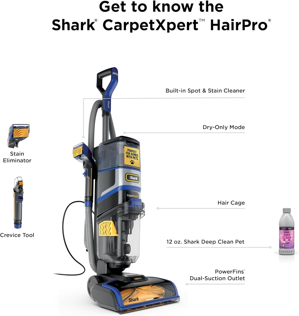 Shark Carpetxpert Hairpro Carpet & Built-In Stain Cleaner, 2 Tools EX251BRN