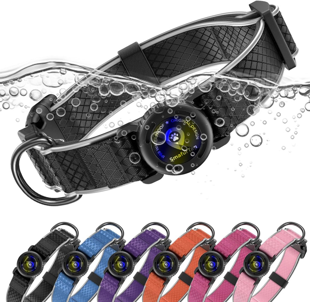 Airtag Dog Collar with Airtag Holder, IP68 Waterproof (Black, M)