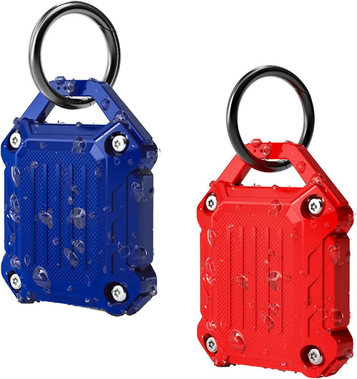 - Waterproof Airtag Keychain Holder Case,Screw Full Cover Compatible with Apple Air Tag Tracker Key Ring 2 Pack Blue&Red
