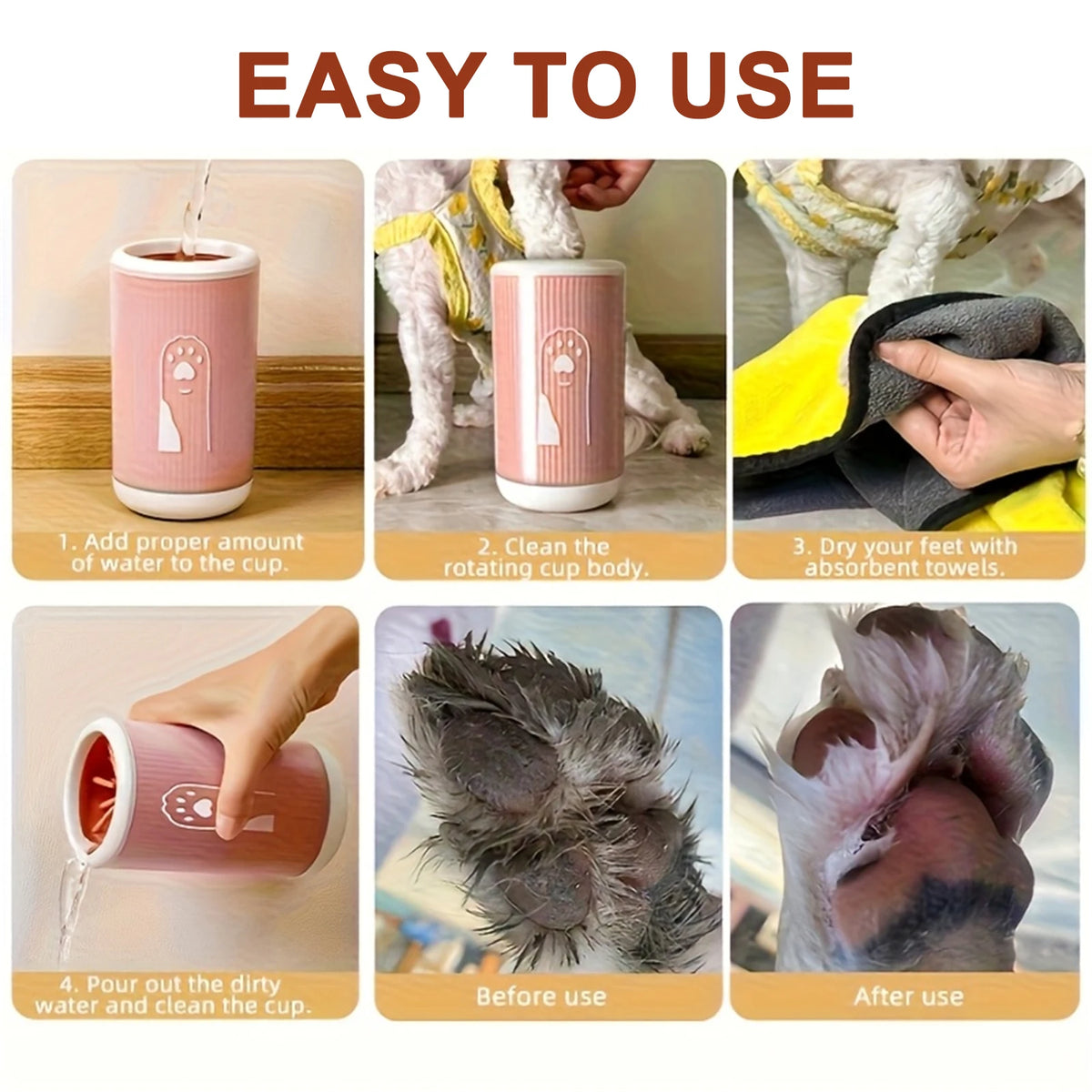 Pet Paw Cleaner Cup for Cats & Dogs – No Scrubbing, Easy Paw Washing for Small, Medium & Large Breeds
