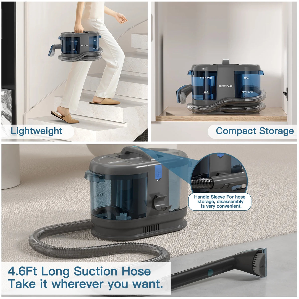 Cordless Portable Carpet Shampooer,Pet Stain Remover,Car Cleaner and Auto Detailer PC808