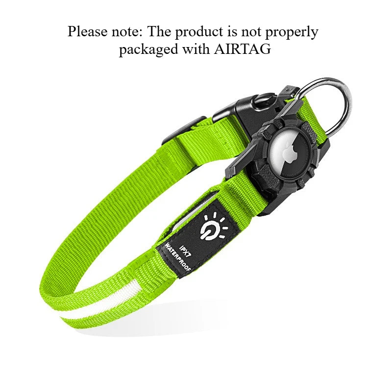 Led Luminous Heavy Duty Dog Collar with Airtag Case Rehargeable Adjustable Light Pet Collar for Small Medium Large Dogs New