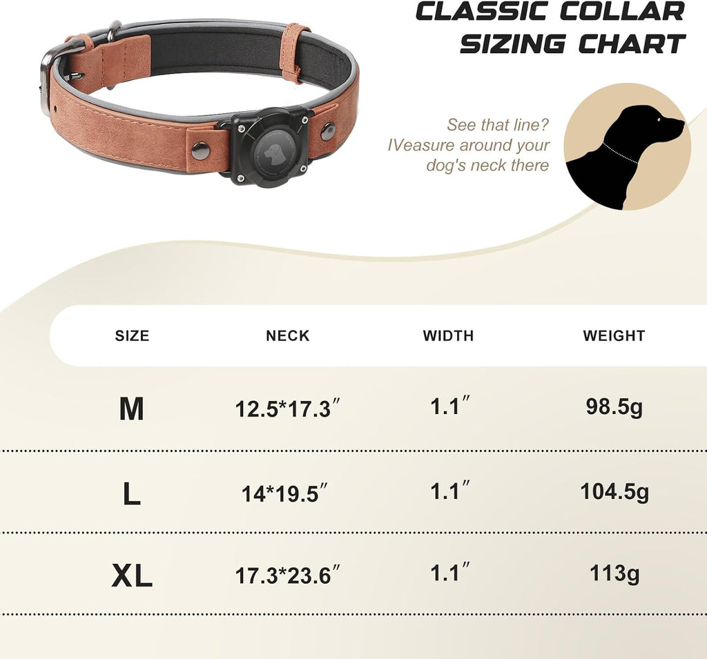 Leather Airtag Dog Collar, Waterproof Dog Collar with Air Tag Holder