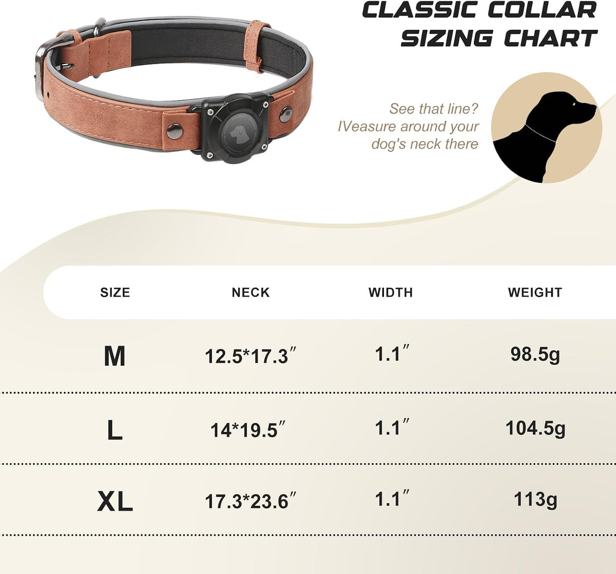 Leather Airtag Dog Collar, Waterproof Dog Collar with Air Tag Holder