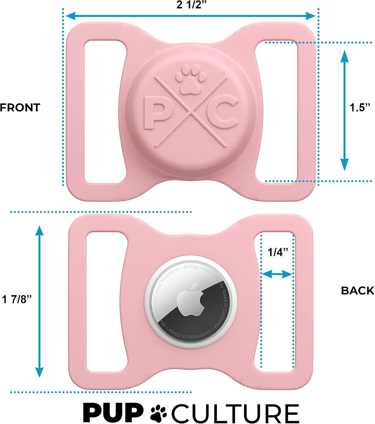 Airtag Dog Collar Holder, Extra-Durable, Lightweight, and Protective Airtag Case for Dog Collar - Track Your Pet Using an Apple Airtag - Dog Collar Airtag Holder-Pink 1.5 Inch Collar