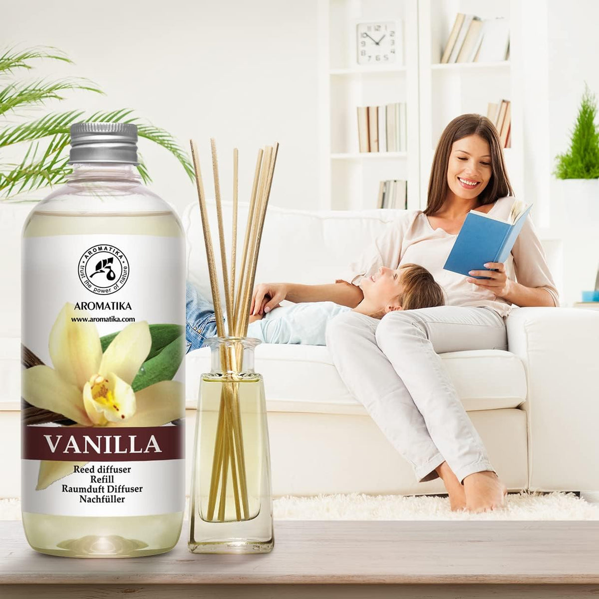Reed Diffuser Refill Set Vanilla & Lavender with Lavender Essential Oil 34 Fl Oz - 2X500Ml - Fragrance Oil Reed Diffuser Refill - Room Freshener - Floral Fragrance - Fresh and Long Lasting Fragrance