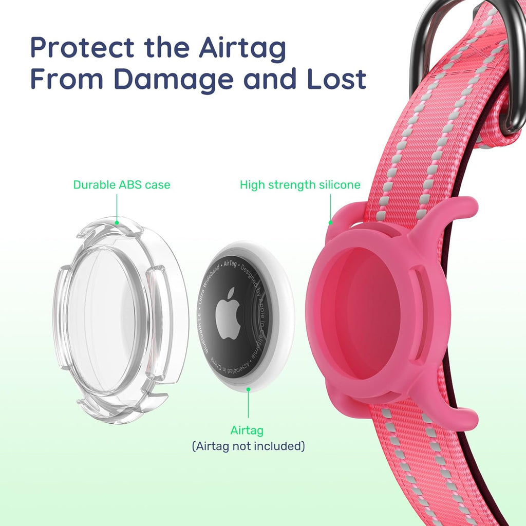 Airtag Dog Collar for Large Dogs, Reflective Dog Collar with Airtag Holder