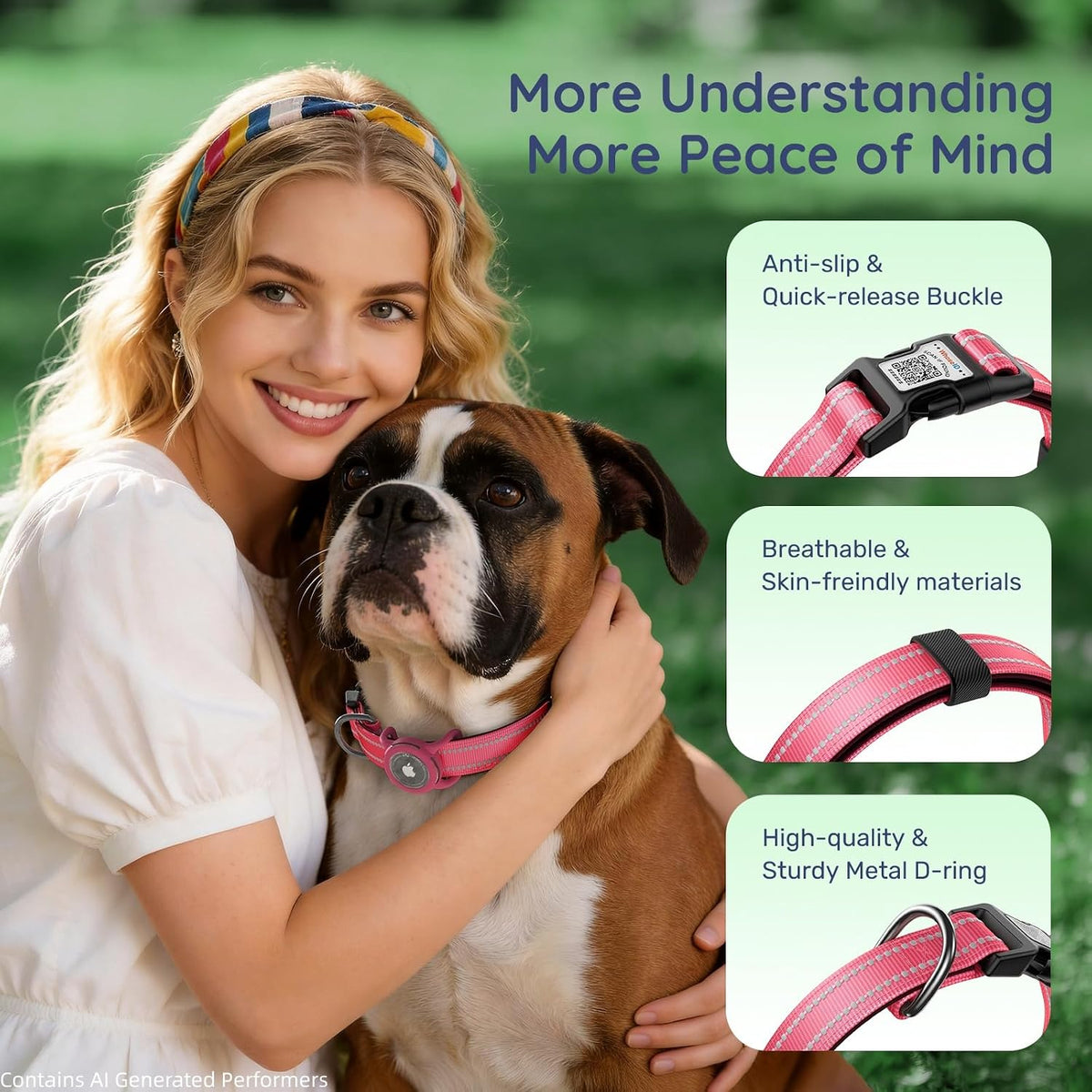 Airtag Dog Collar for Large Dogs, Reflective Dog Collar with Airtag Holder