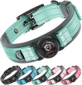 Heavy Duty Dog Collar with Airtag Holder, IP68 Waterproof, M Cyan