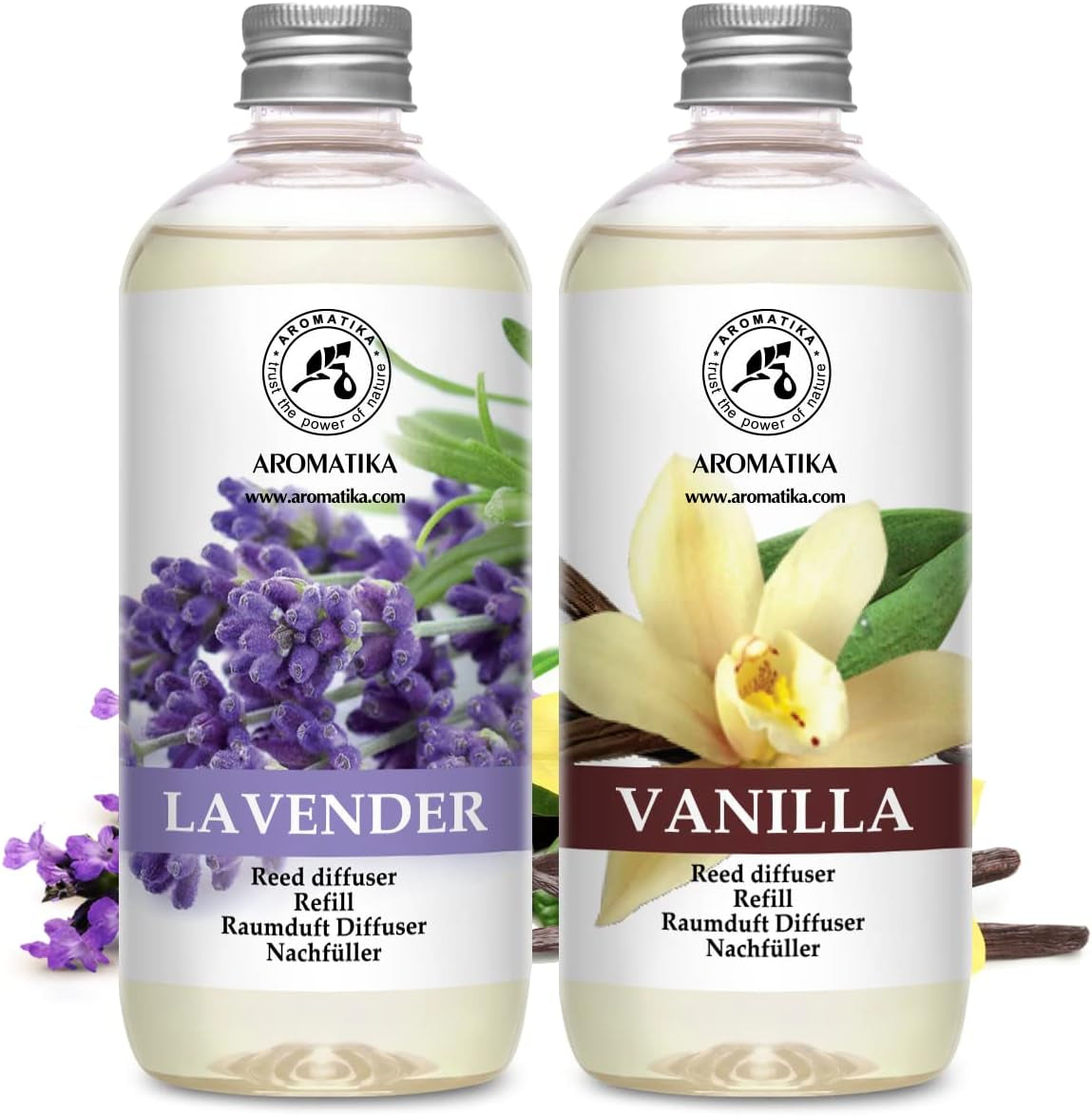 Reed Diffuser Refill Set Vanilla & Lavender with Lavender Essential Oil 34 Fl Oz - 2X500Ml - Fragrance Oil Reed Diffuser Refill - Room Freshener - Floral Fragrance - Fresh and Long Lasting Fragrance