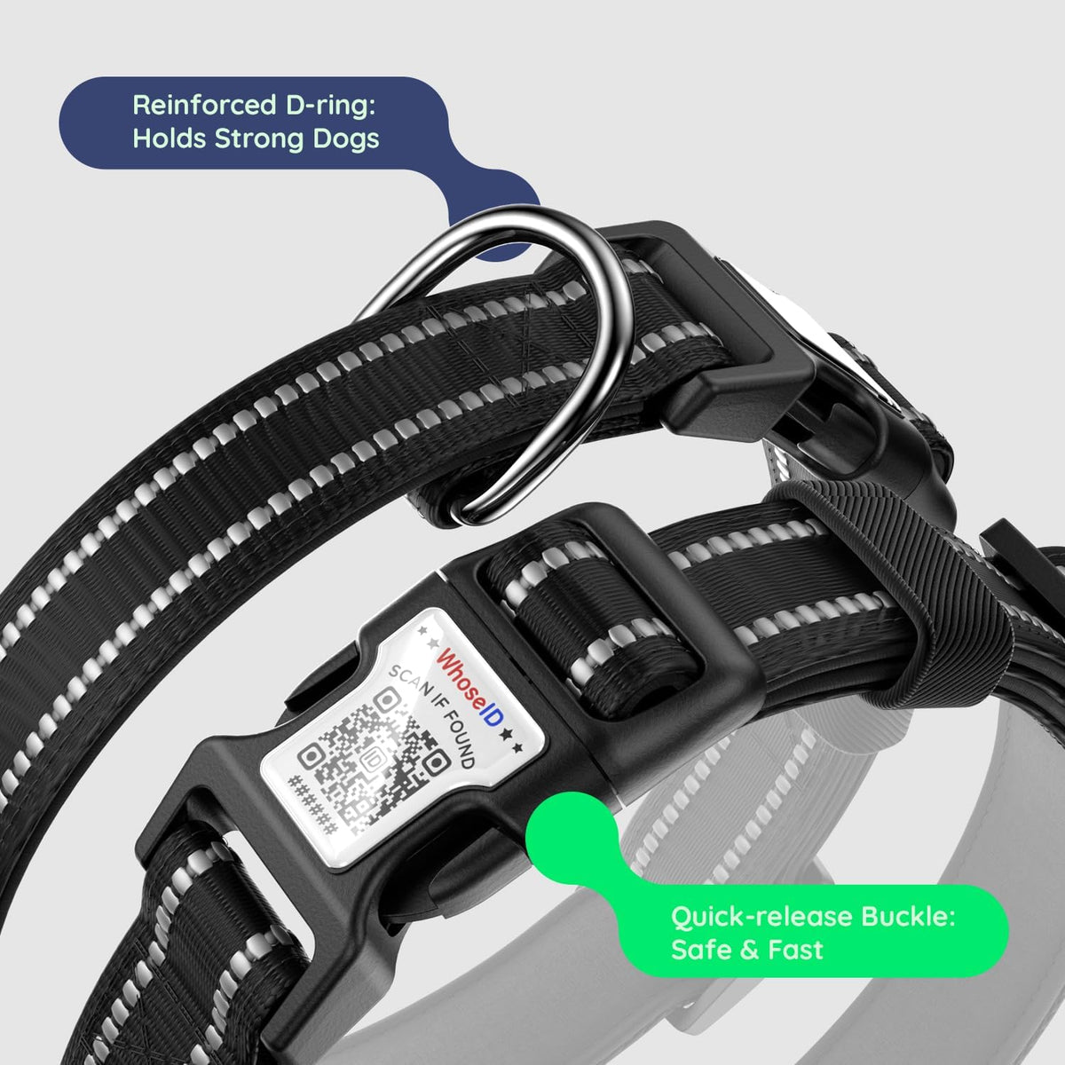 Premium Airtag Dog Collar，With IP68 Waterproof Airtag Holder,Black,S