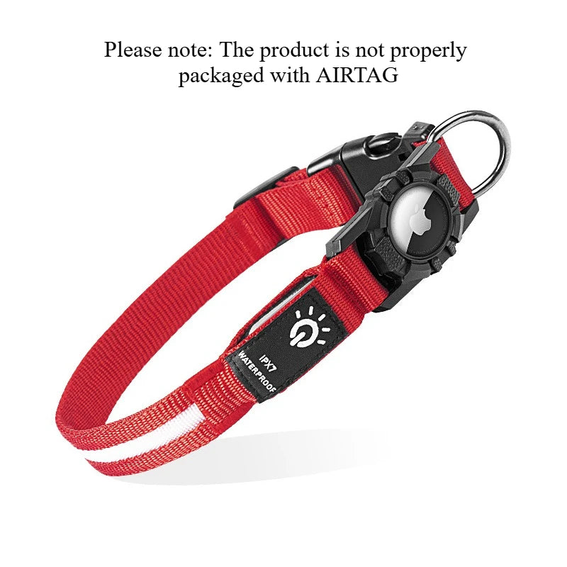 Led Luminous Heavy Duty Dog Collar with Airtag Case Rehargeable Adjustable Light Pet Collar for Small Medium Large Dogs New