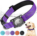 Nylon Dog Collar with Airtag Holder, IPX8 Waterproof, Purple, M