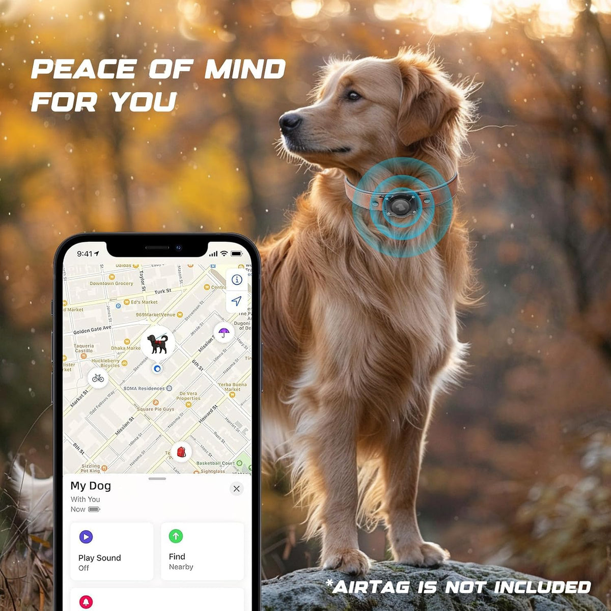 Leather Airtag Dog Collar, Waterproof Dog Collar with Air Tag Holder