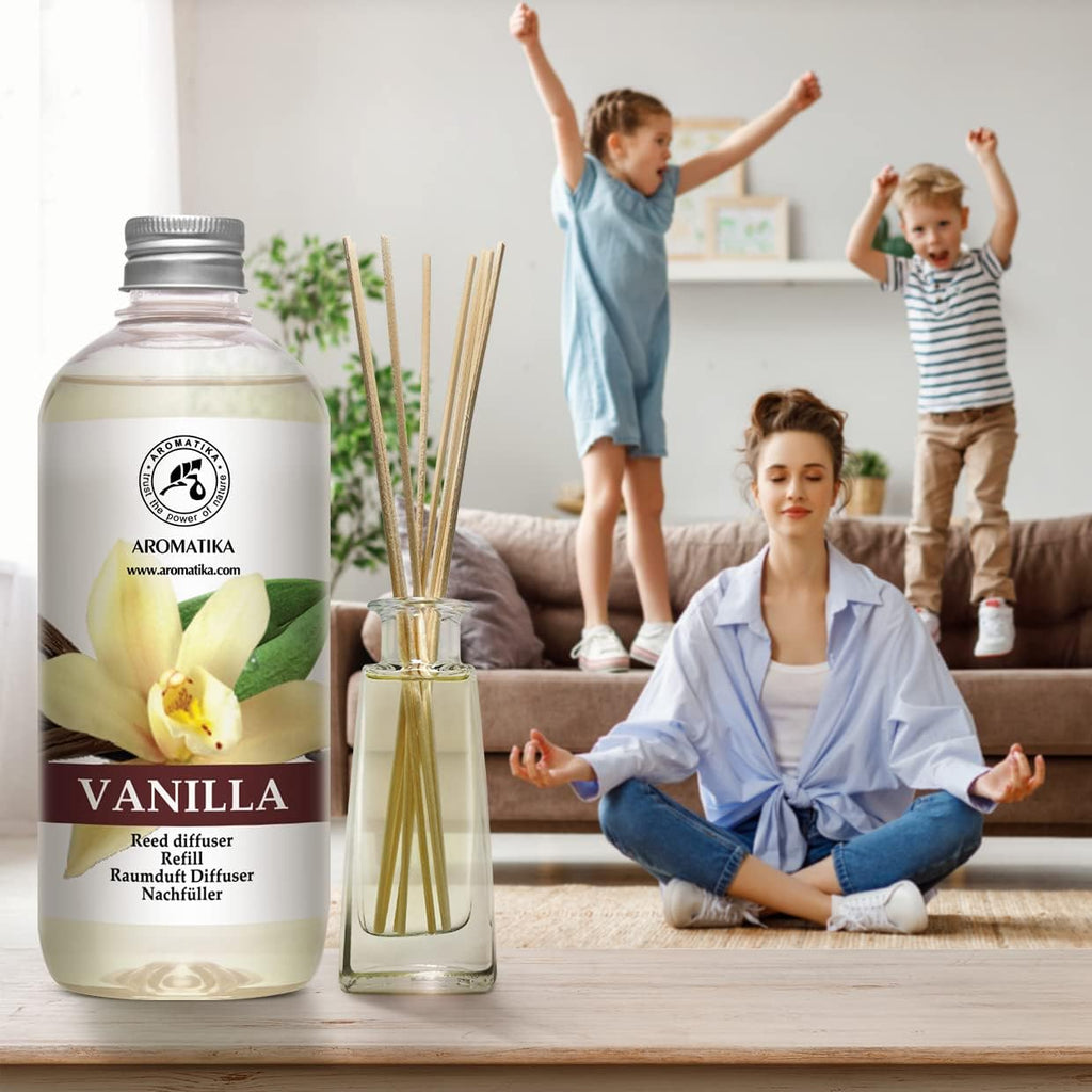 Reed Diffuser Refill Set Vanilla & Lavender with Lavender Essential Oil 34 Fl Oz - 2X500Ml - Fragrance Oil Reed Diffuser Refill - Room Freshener - Floral Fragrance - Fresh and Long Lasting Fragrance