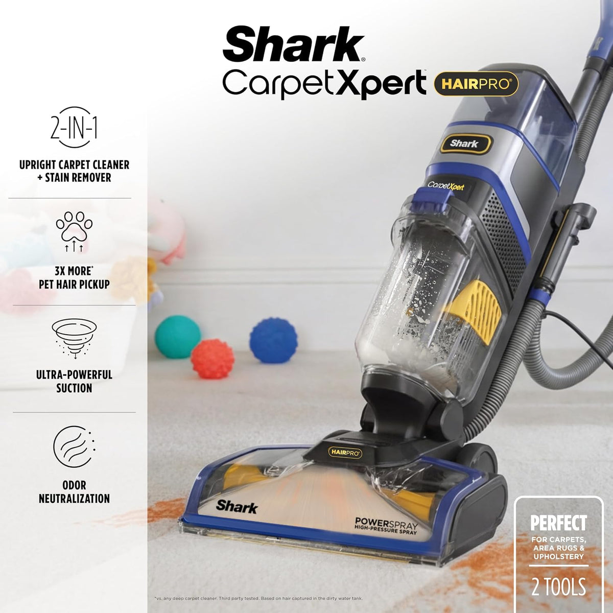 Shark Carpetxpert Hairpro Carpet & Built-In Stain Cleaner, 2 Tools EX251BRN