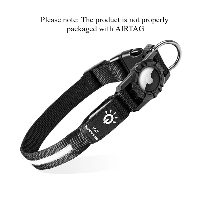 Led Luminous Heavy Duty Dog Collar with Airtag Case Rehargeable Adjustable Light Pet Collar for Small Medium Large Dogs New