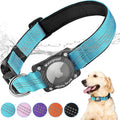 Refective Dog Collar with Holder Compatible with Airtag, Blue, L