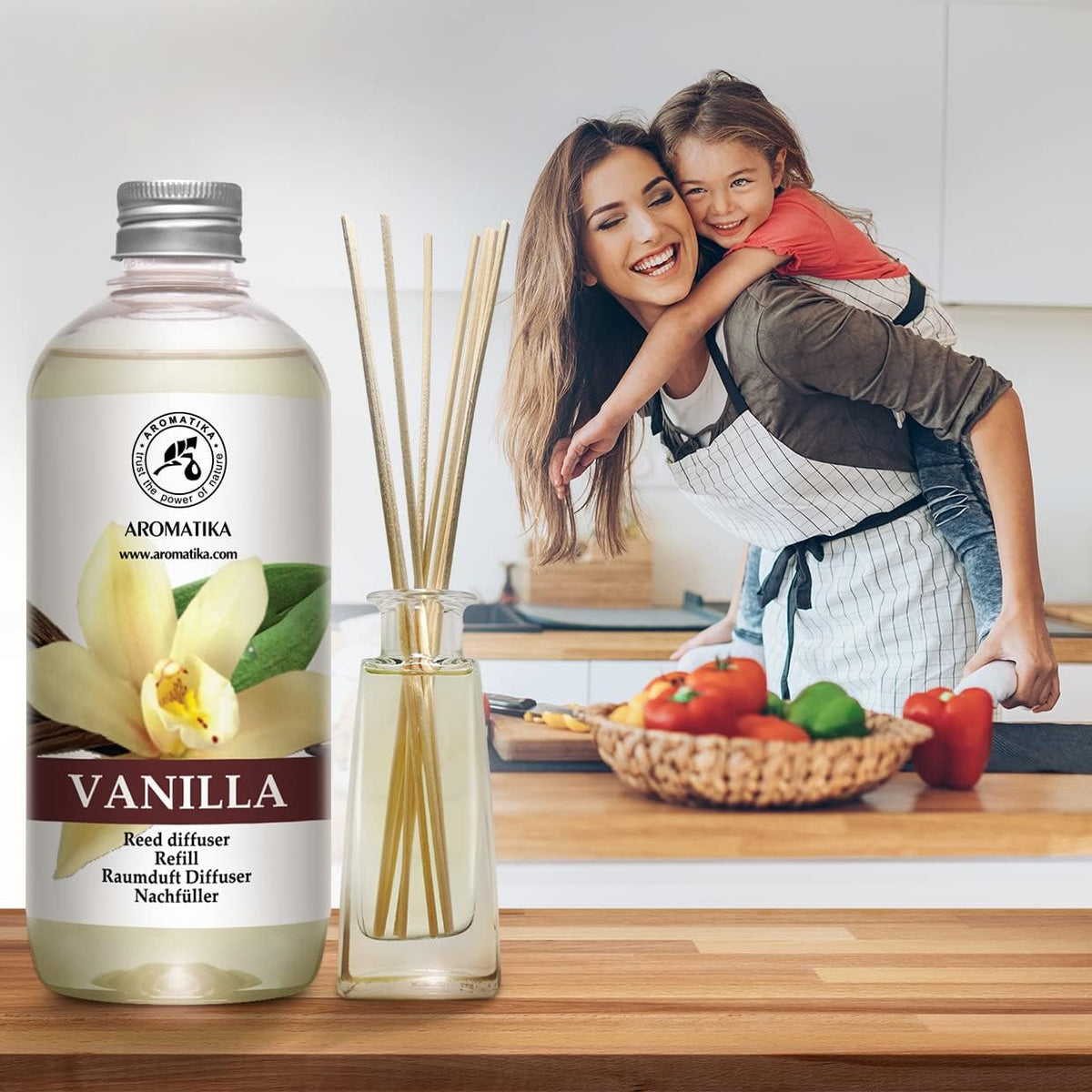Reed Diffuser Refill Set Vanilla & Lavender with Lavender Essential Oil 34 Fl Oz - 2X500Ml - Fragrance Oil Reed Diffuser Refill - Room Freshener - Floral Fragrance - Fresh and Long Lasting Fragrance