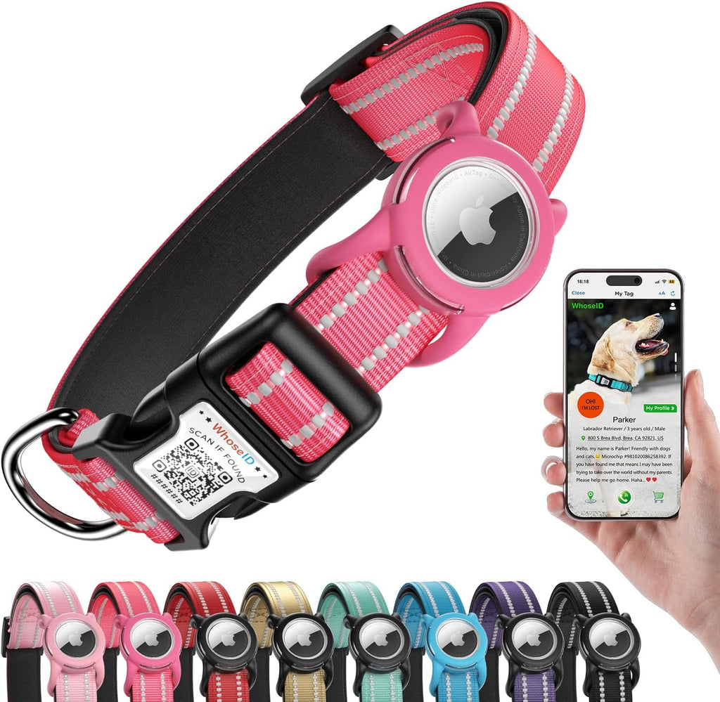 Airtag Dog Collar for Large Dogs, Reflective Dog Collar with Airtag Holder