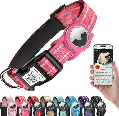 Airtag Dog Collar for Large Dogs, Reflective Dog Collar with Airtag Holder